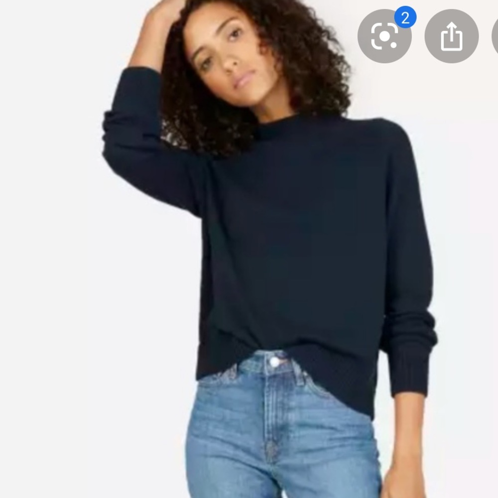 everlane mock neck cotton sweater navy blue